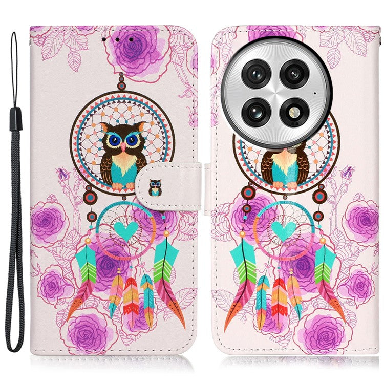 For OnePlus 13 Case Pattern Leather Wallet Phone Cover with Card Holder - Wind Chime Owl