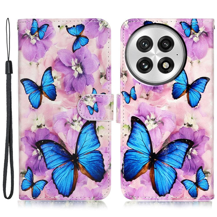 For OnePlus 13 Case Pattern Leather Wallet Phone Cover with Card Holder - Purple Flower Butterfly