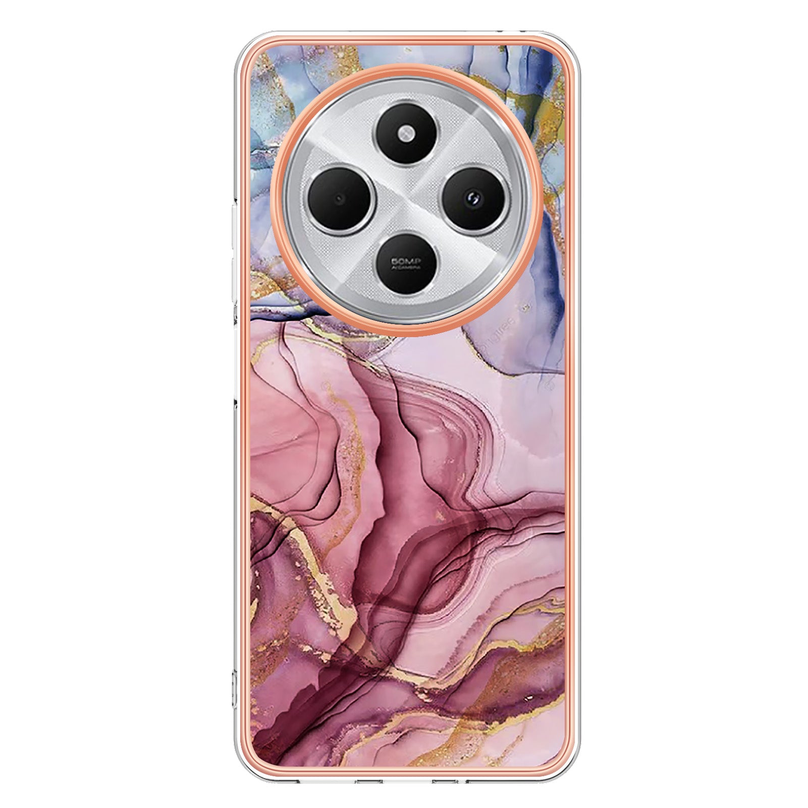 For Xiaomi Redmi 14R 5G / Xiaomi Poco C75 4G / Xiaomi Redmi 14C 4G TPU Case Marble Pattern 2.0mm Electroplating Phone Back Cover - Rose Gold