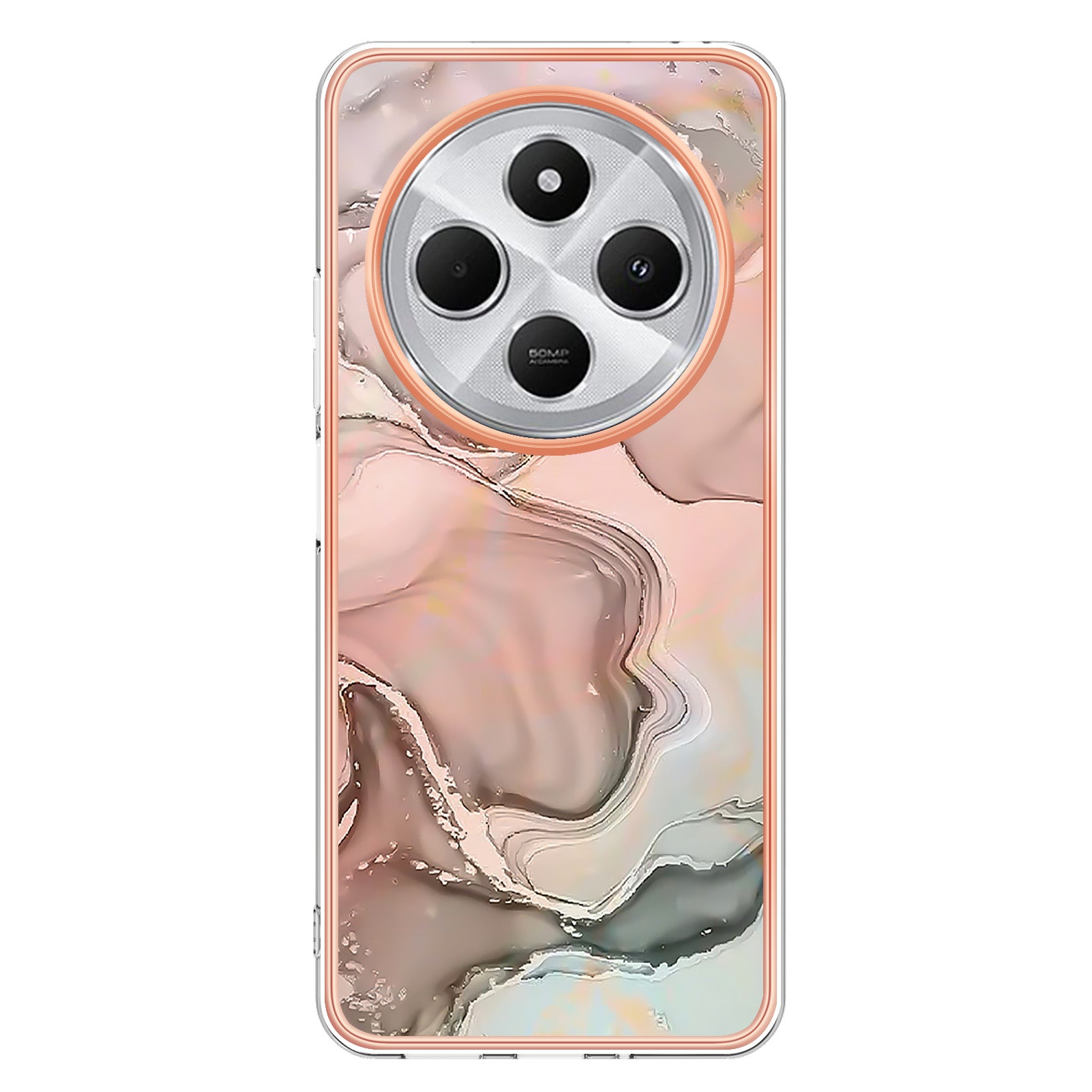 For Xiaomi Redmi 14R 5G / Xiaomi Poco C75 4G / Xiaomi Redmi 14C 4G TPU Case Marble Pattern 2.0mm Electroplating Phone Back Cover - Pink