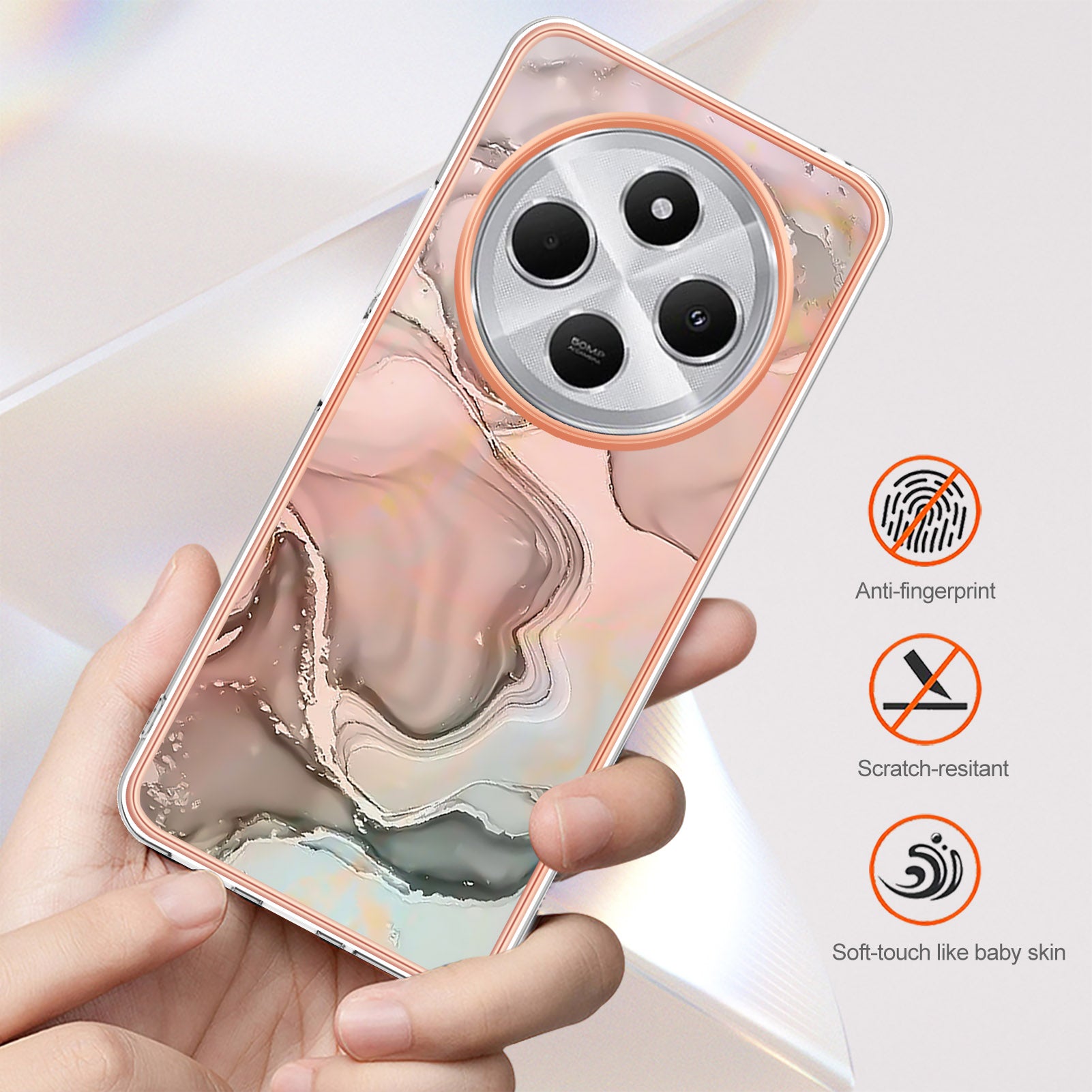 For Xiaomi Redmi 14R 5G / Xiaomi Poco C75 4G / Xiaomi Redmi 14C 4G TPU Case Marble Pattern 2.0mm Electroplating Phone Back Cover - Pink