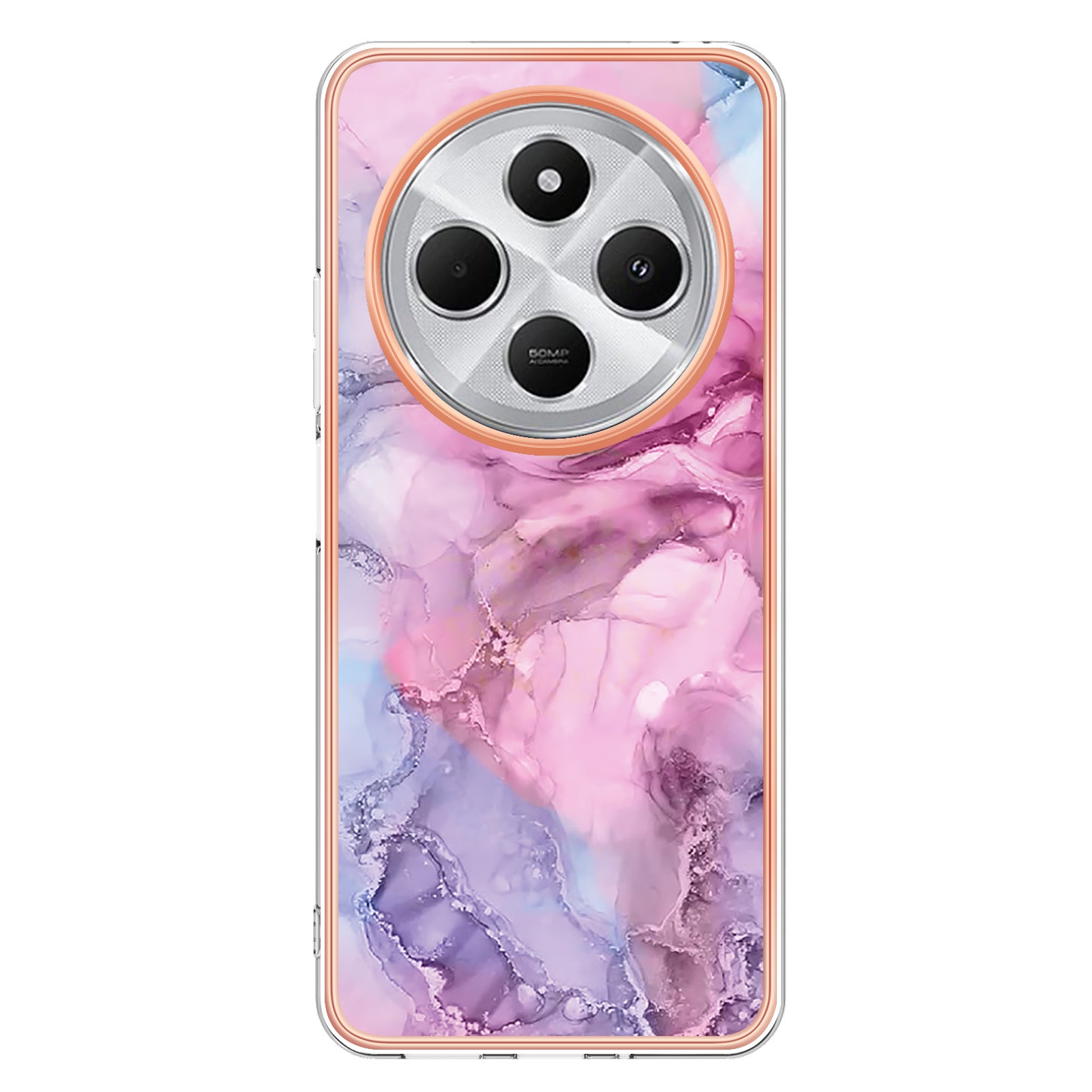 For Xiaomi Redmi 14R 5G / Xiaomi Poco C75 4G / Xiaomi Redmi 14C 4G TPU Case Marble Pattern 2.0mm Electroplating Phone Back Cover - Rose