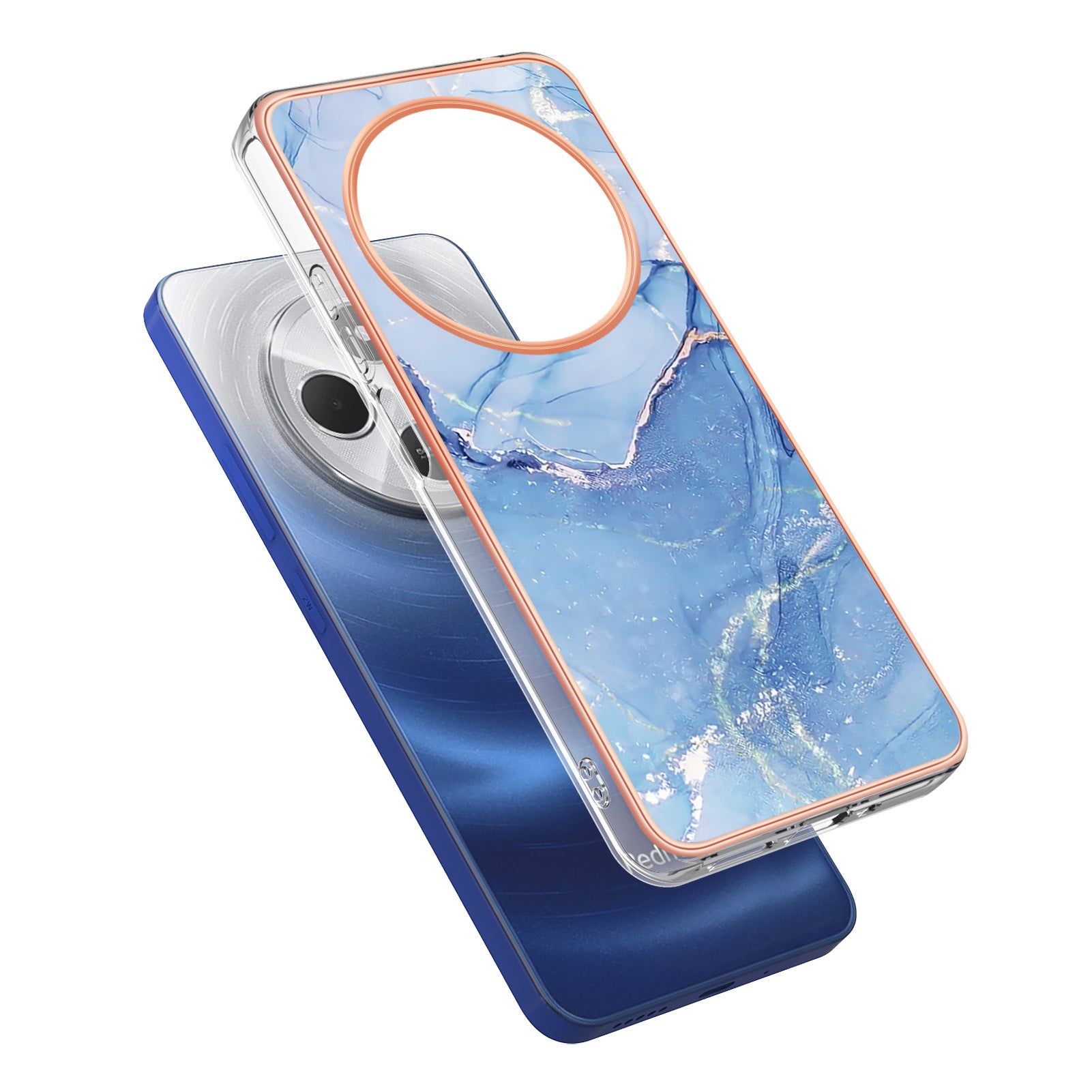 For Xiaomi Redmi 14R 5G / Xiaomi Poco C75 4G / Xiaomi Redmi 14C 4G TPU Case Marble Pattern 2.0mm Electroplating Phone Back Cover - Blue