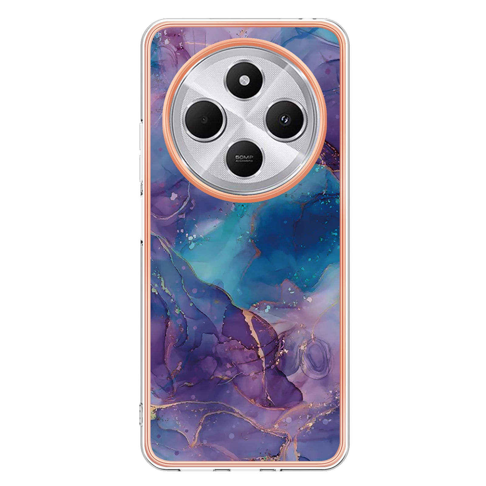 For Xiaomi Redmi 14R 5G / Xiaomi Poco C75 4G / Xiaomi Redmi 14C 4G TPU Case Marble Pattern 2.0mm Electroplating Phone Back Cover - Purple