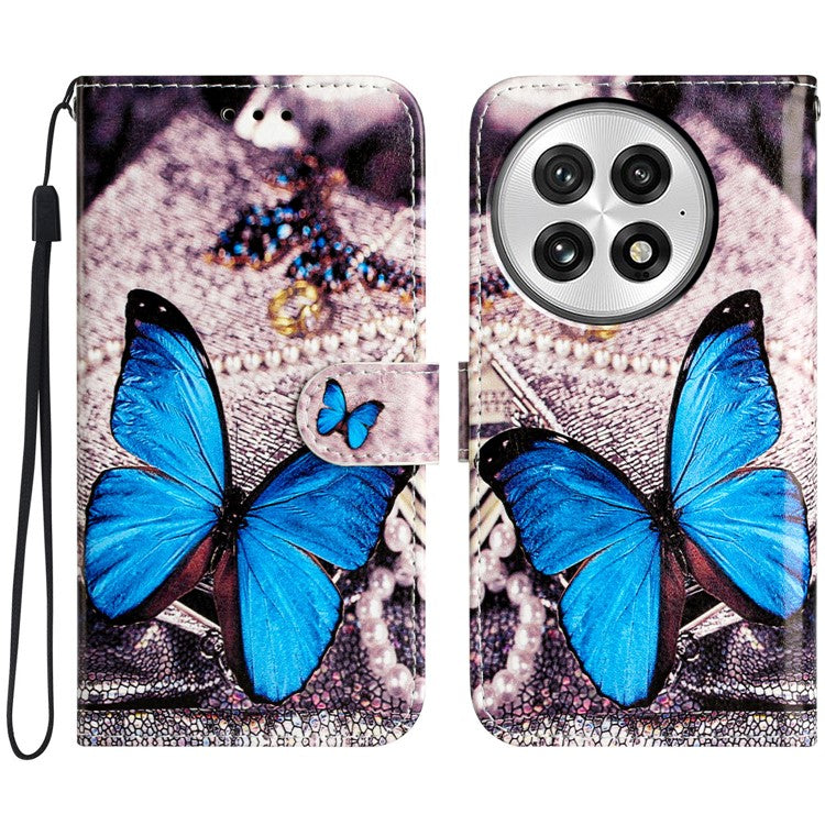 For OnePlus 13 Wallet Case Printed Pattern Design Leather Phone Cover - Blue Butterfly