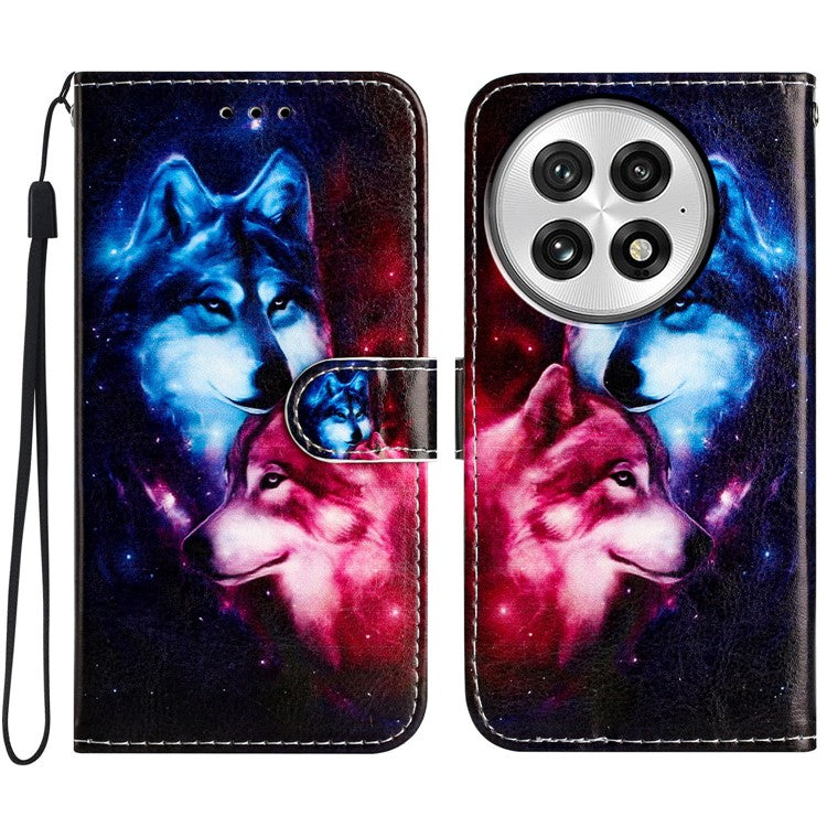 For OnePlus 13 Wallet Case Printed Pattern Design Leather Phone Cover - Couple Wolf