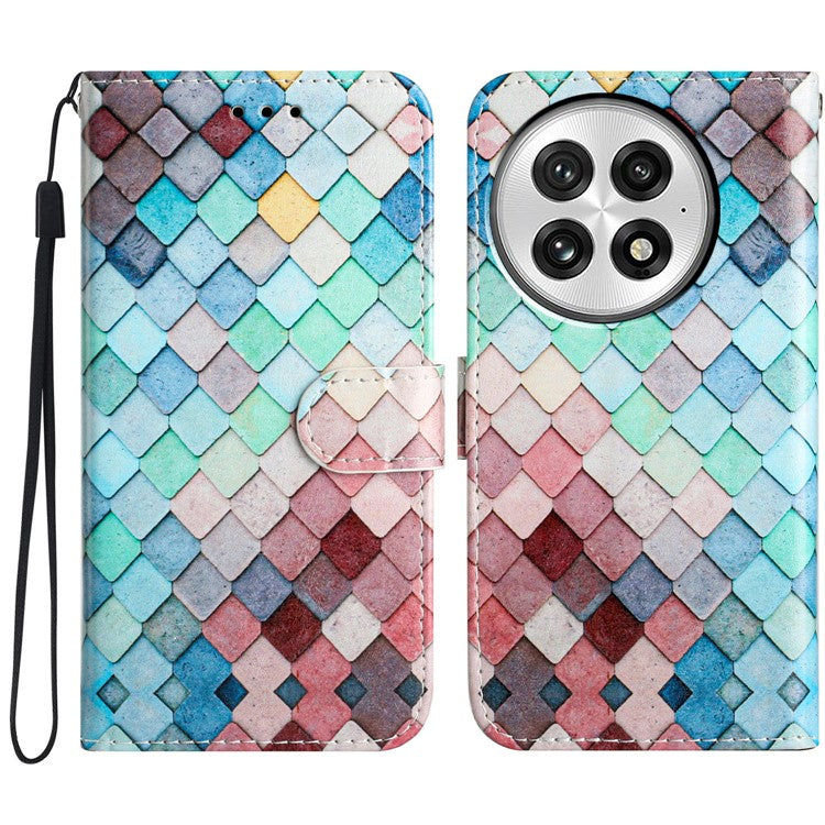 For OnePlus 13 Wallet Case Printed Pattern Design Leather Phone Cover - Grids