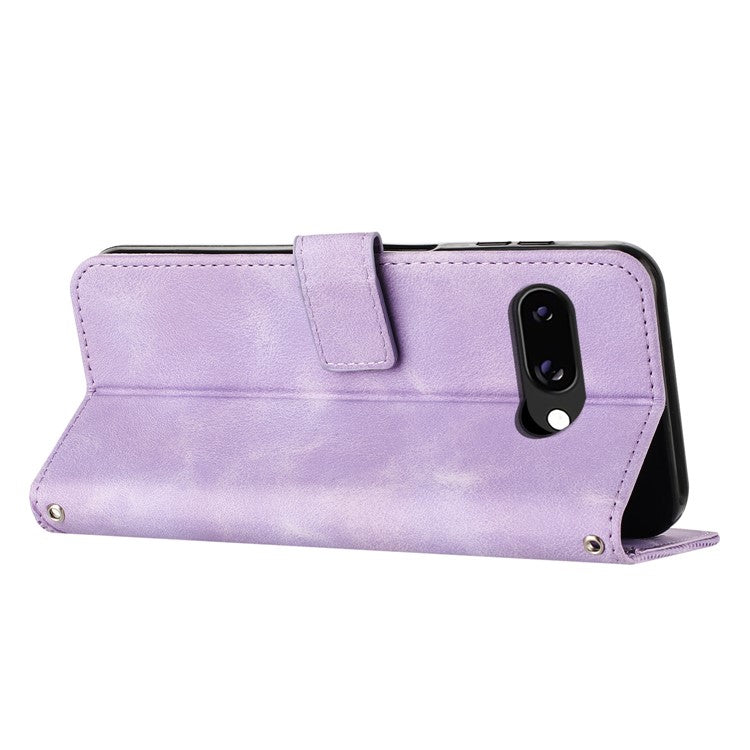 For Google Pixel 9a Case Handbag Imprinted Triangle Leather Phone Cover - Purple