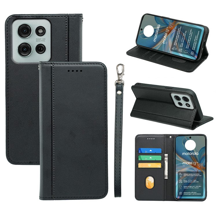 HX01 For Motorola Moto G75 5G Wallet Case Magnetic Closing PU Leather Phone Cover - Black