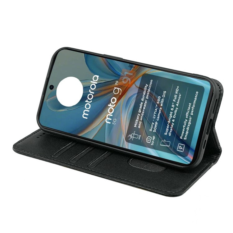 HX01 For Motorola Moto G75 5G Wallet Case Magnetic Closing PU Leather Phone Cover - Black