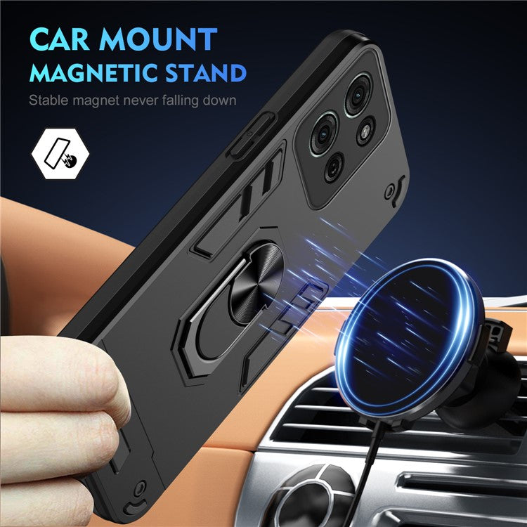 For Motorola Moto G75 5G Case PC+TPU Drop Defend Phone Cover with Ring Kickstand - Black