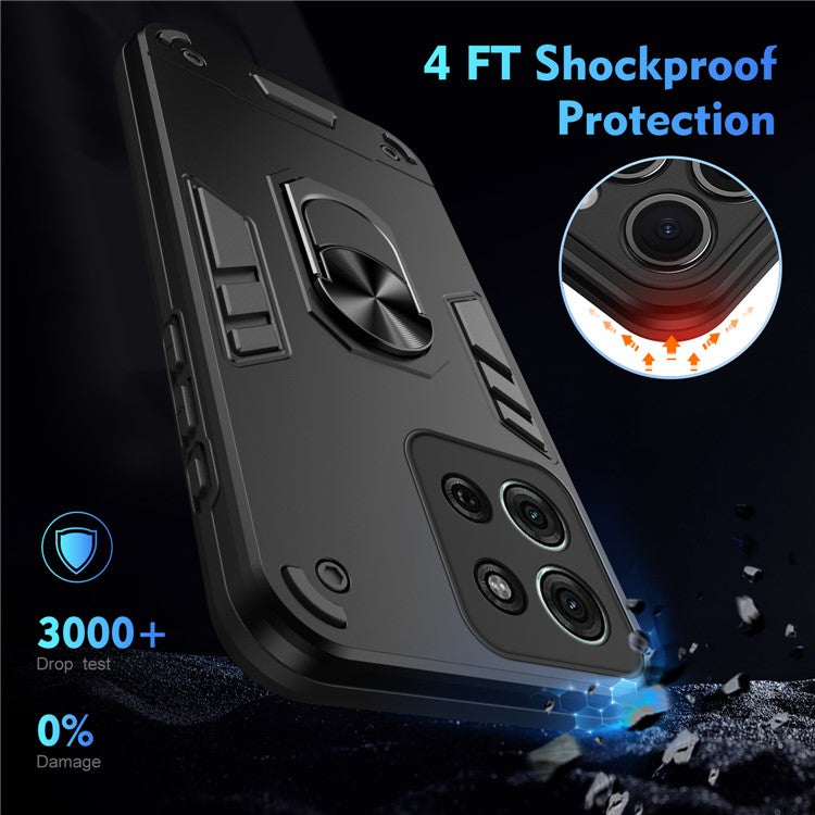 For Motorola Moto G75 5G Case PC+TPU Drop Defend Phone Cover with Ring Kickstand - Black