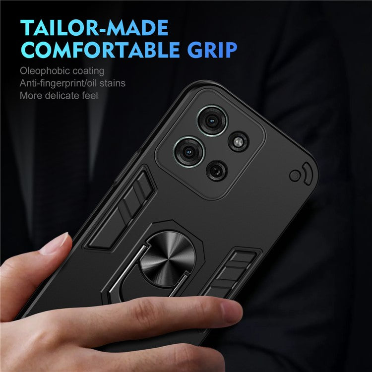 For Motorola Moto G75 5G Case PC+TPU Drop Defend Phone Cover with Ring Kickstand - Black