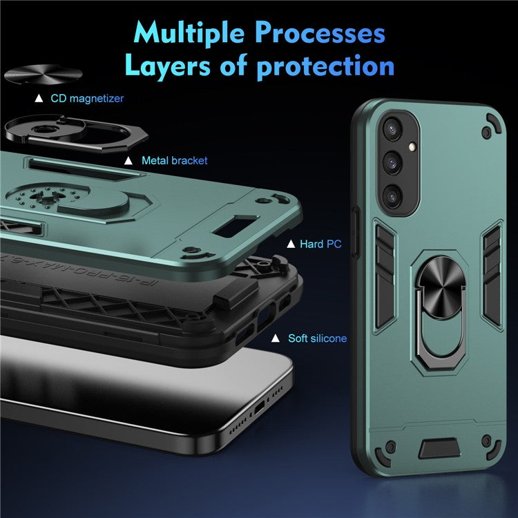 For Samsung Galaxy S25 Case PC+TPU Drop Defend Phone Cover with Ring Kickstand - Green