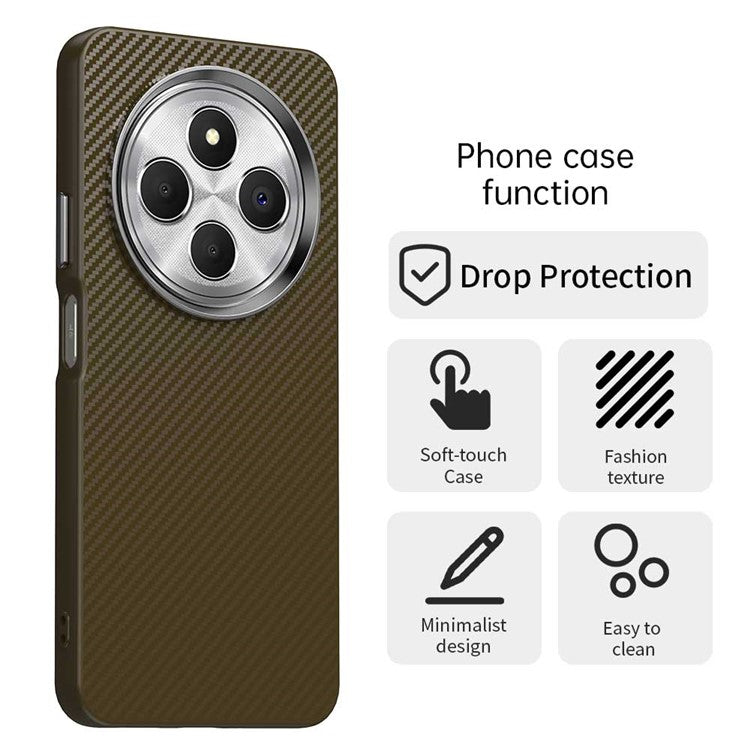 For Xiaomi Redmi 14C 4G / 14R 5G / A4 5G / A3 Pro 4G / Poco C75 4G Case Cell Phone Hybrid Back Cover Carbon Fiber Texture - Brown