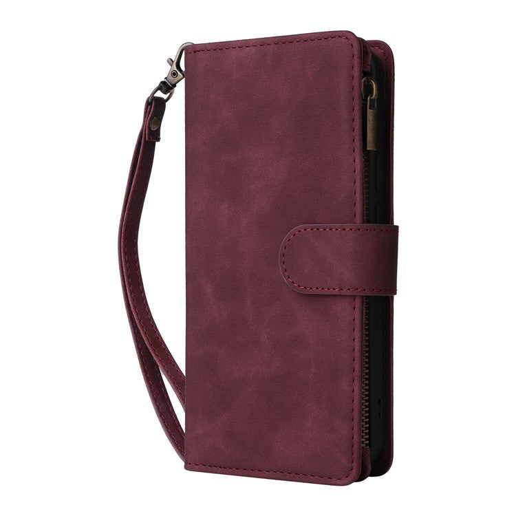 For Google Pixel 9 Pro / Pixel 9 Case Zipper Wallet Multiple Card Slots Leather Phone Cover - Wine Red