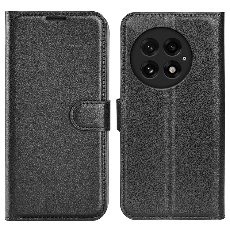 For OnePlus 13 Case Litchi Texture Shockproof Leather Wallet Phone Cover - Black