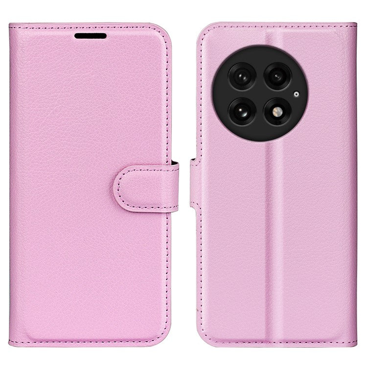 For OnePlus 13 Case Litchi Texture Shockproof Leather Wallet Phone Cover - Pink