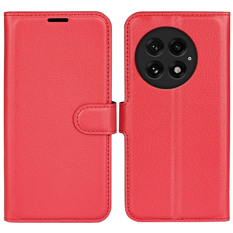 For OnePlus 13 Case Litchi Texture Shockproof Leather Wallet Phone Cover - Red