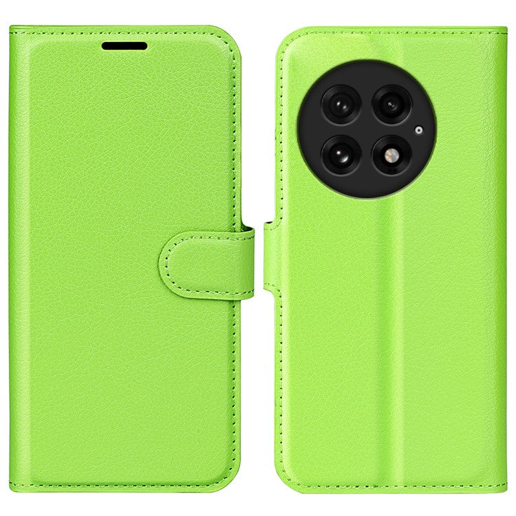 For OnePlus 13 Case Litchi Texture Shockproof Leather Wallet Phone Cover - Green