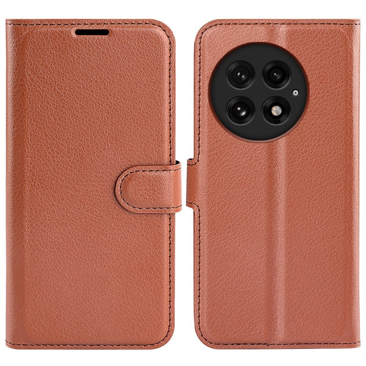 For OnePlus 13 Case Litchi Texture Shockproof Leather Wallet Phone Cover - Brown