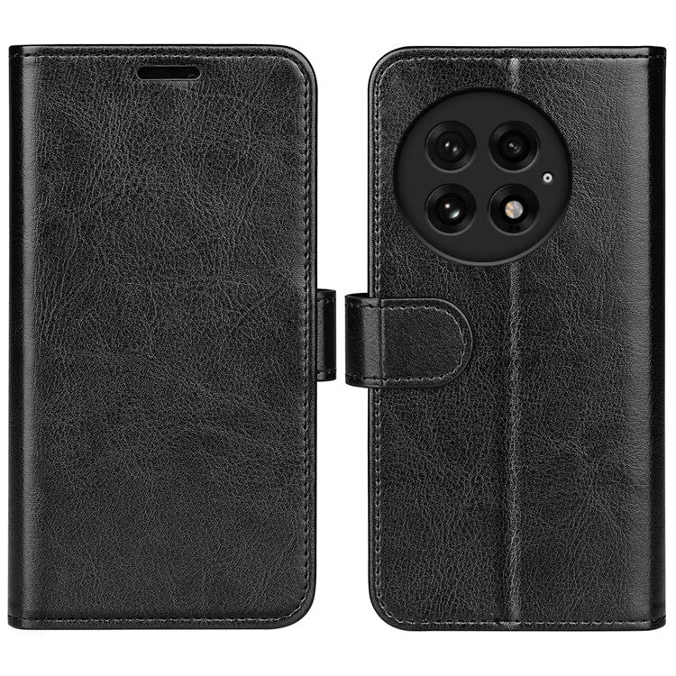 For OnePlus 13 Wallet Case Crazy Horse Texture Stand Leather Phone Cover - Black