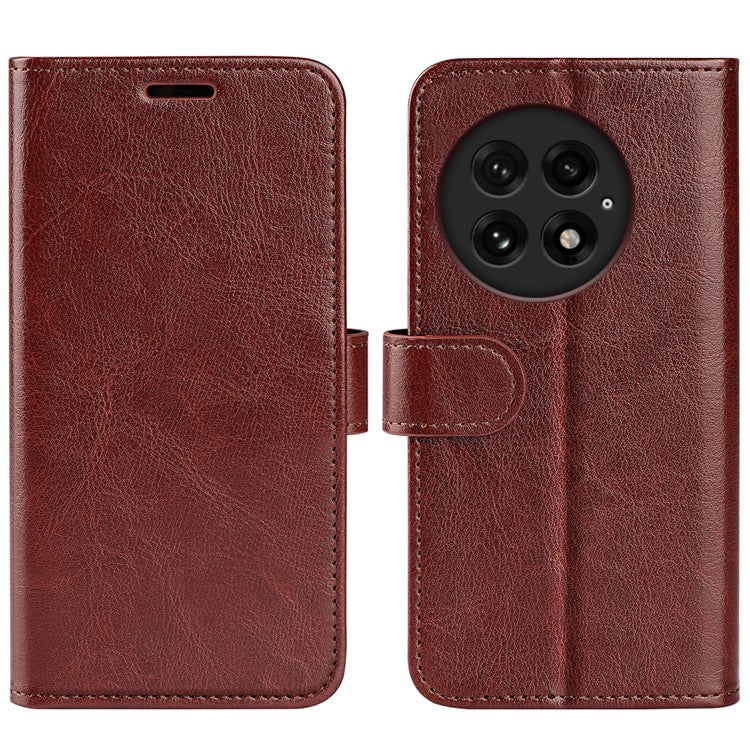 For OnePlus 13 Wallet Case Crazy Horse Texture Stand Leather Phone Cover - Brown