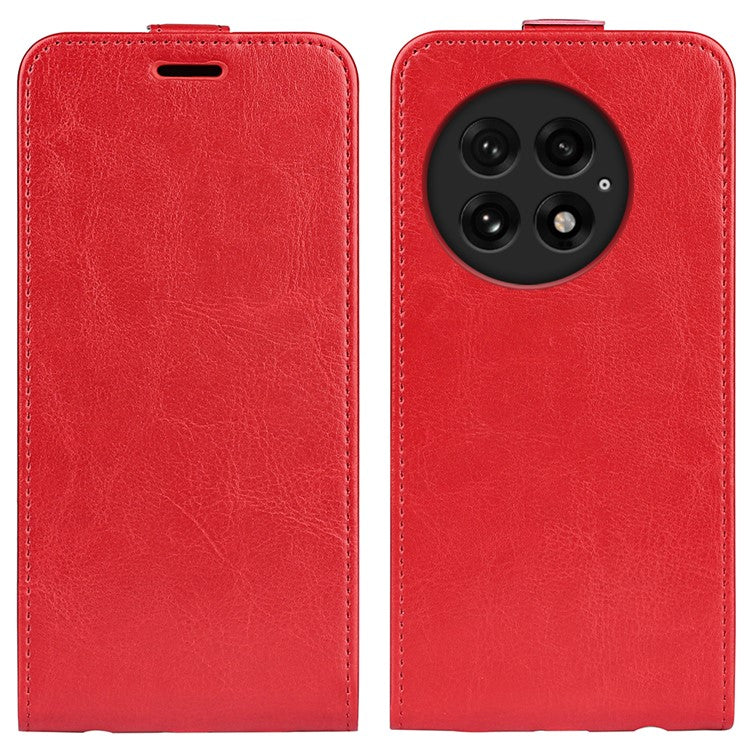 For OnePlus 13 Case with Card Slots Vertical Flip Leather Phone Cover - Red