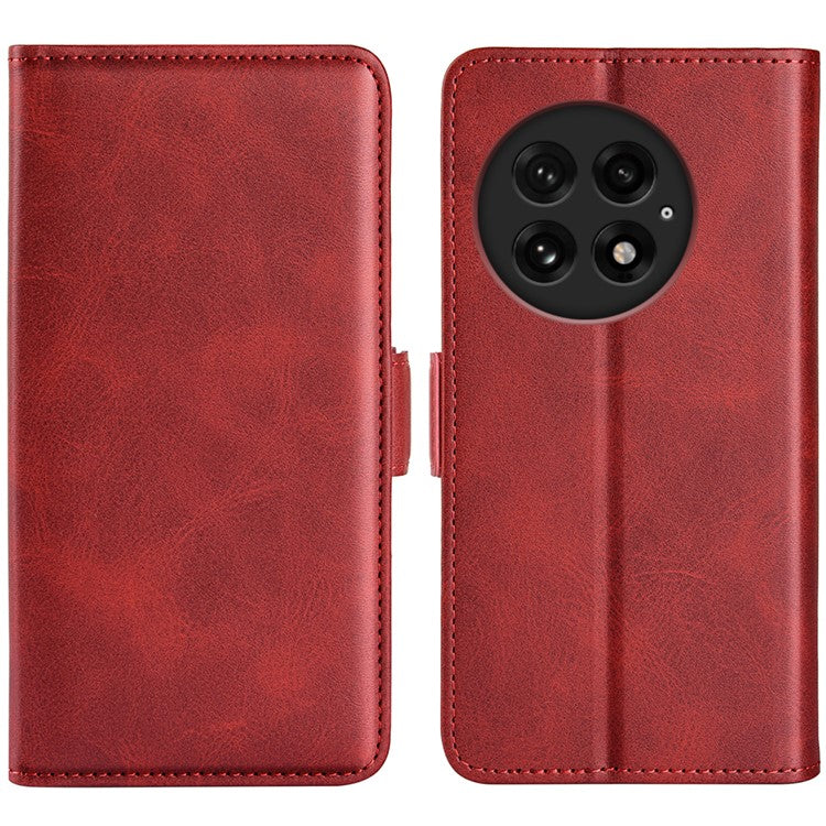 For OnePlus 13 Stand Case Calf Texture Leather Wallet Phone Cover - Red