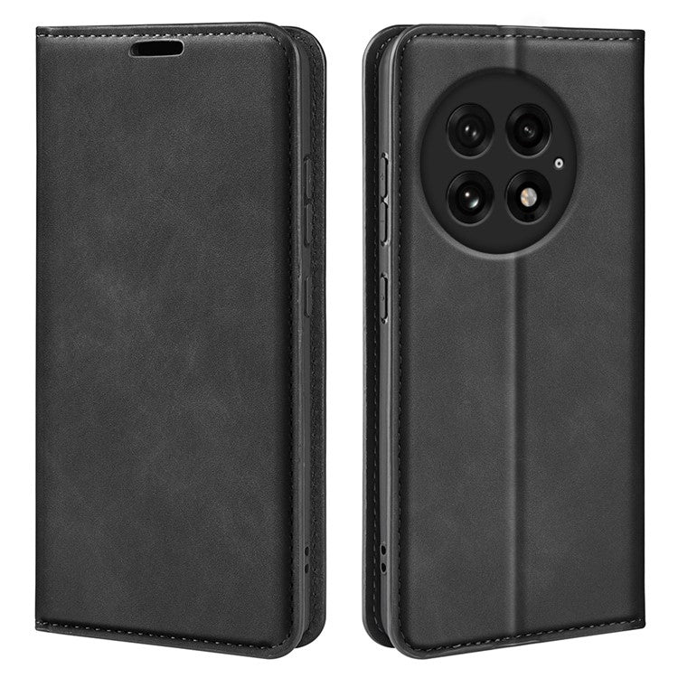 For OnePlus 13 Case Skin-Touch Leather Wallet Phone Cover - Black