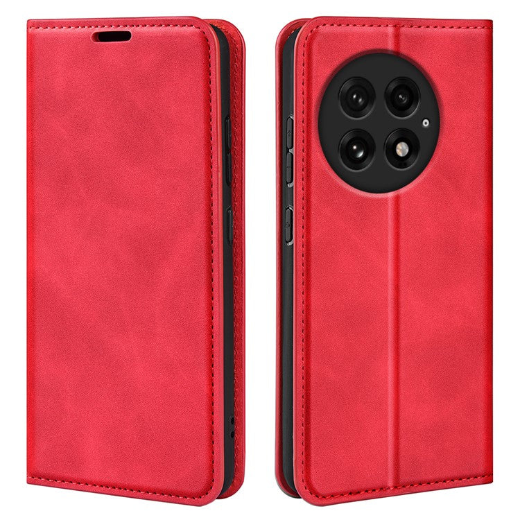 For OnePlus 13 Case Skin-Touch Leather Wallet Phone Cover - Red