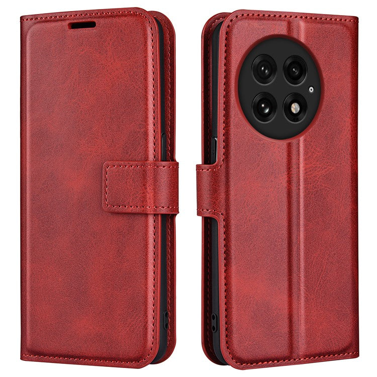 For OnePlus 13 Stand Case Anti-Scratch Calf Texture Leather Phone Cover - Red