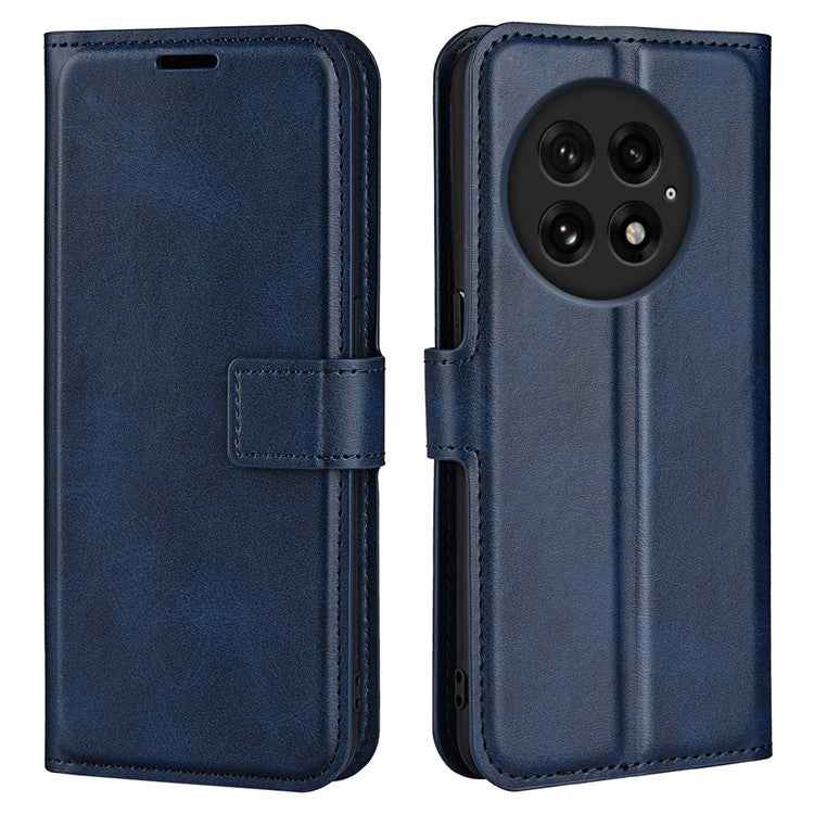 For OnePlus 13 Stand Case Anti-Scratch Calf Texture Leather Phone Cover - Blue