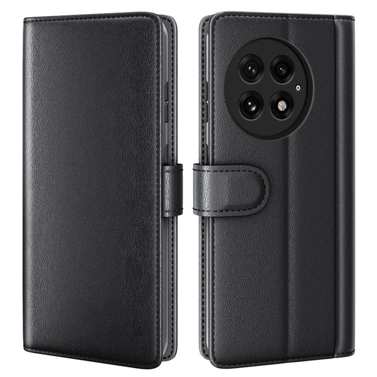 For OnePlus 13 Case Genuine Split Leather Phone Cover Wallet Card Slot - Black