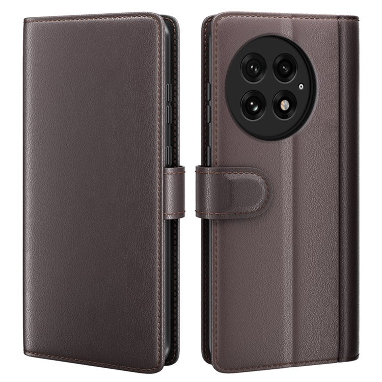 For OnePlus 13 Case Genuine Split Leather Phone Cover Wallet Card Slot - Brown