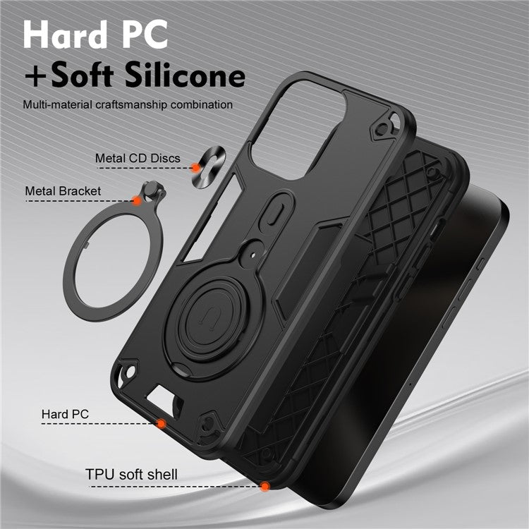 For Motorola Edge 50 5G Case Rotatable Kickstand PC+TPU Drop Protection Phone Cover - Black