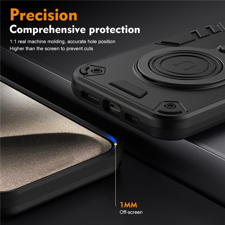 For Motorola Edge 50 Pro 5G Case Rotatable Kickstand PC+TPU Drop Protection Phone Cover - Black