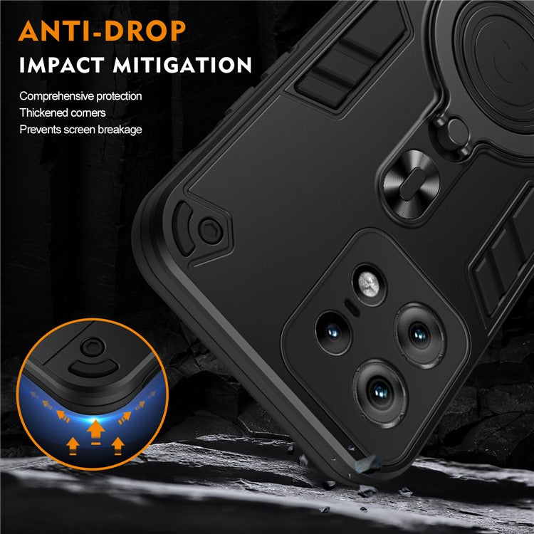 For Motorola Edge 50 Pro 5G Case Rotatable Kickstand PC+TPU Drop Protection Phone Cover - Black