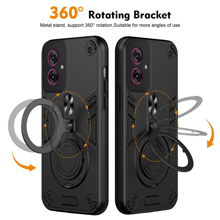 For Motorola Moto G55 5G Case Rotatable Kickstand PC+TPU Drop Protection Phone Cover - Black