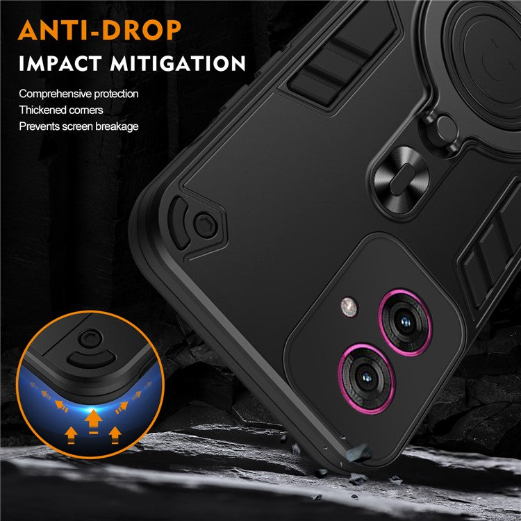 For Motorola Moto G55 5G Case Rotatable Kickstand PC+TPU Drop Protection Phone Cover - Black