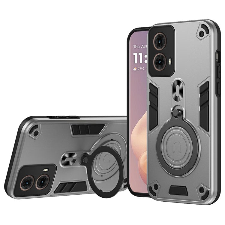 For Motorola Moto G85 5G / S50 Neo 5G Case Rotatable Kickstand PC+TPU Drop Protection Phone Cover - Silver