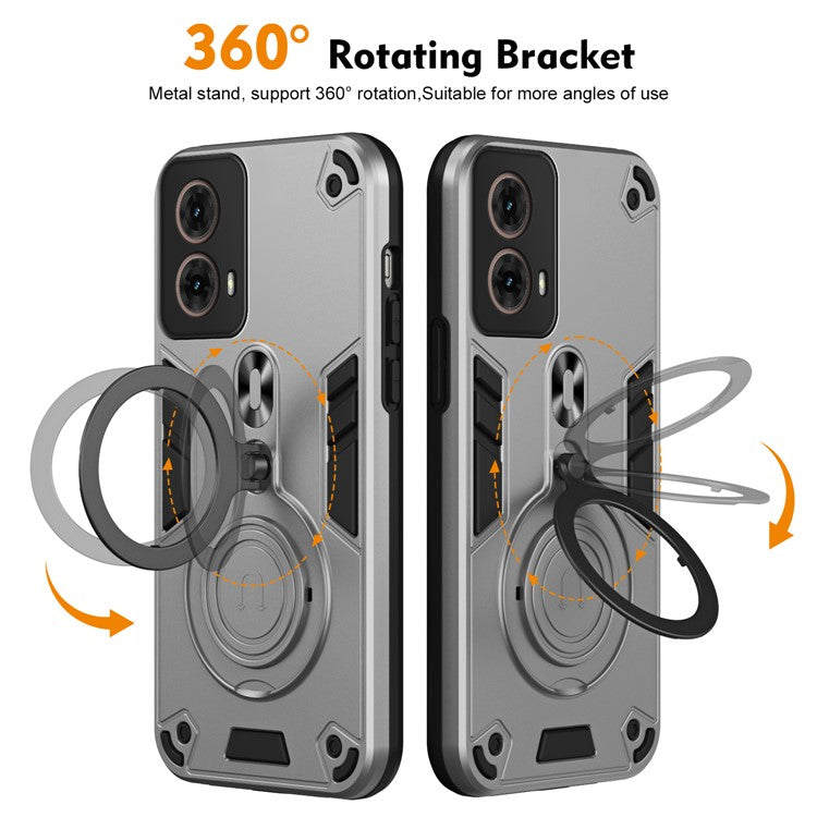 For Motorola Moto G85 5G / S50 Neo 5G Case Rotatable Kickstand PC+TPU Drop Protection Phone Cover - Silver