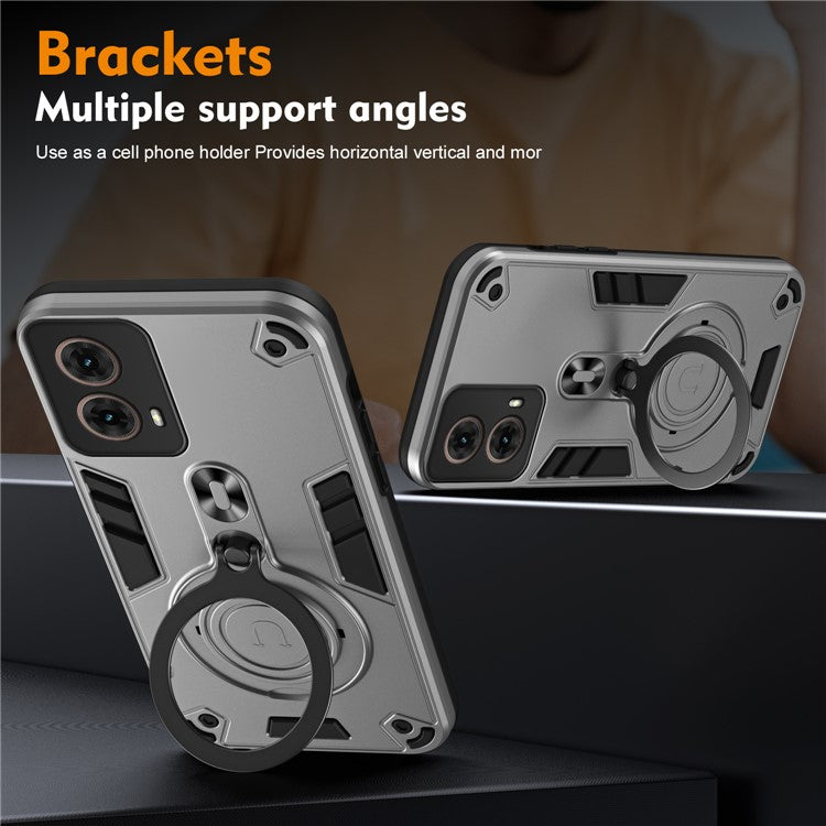 For Motorola Moto G85 5G / S50 Neo 5G Case Rotatable Kickstand PC+TPU Drop Protection Phone Cover - Silver