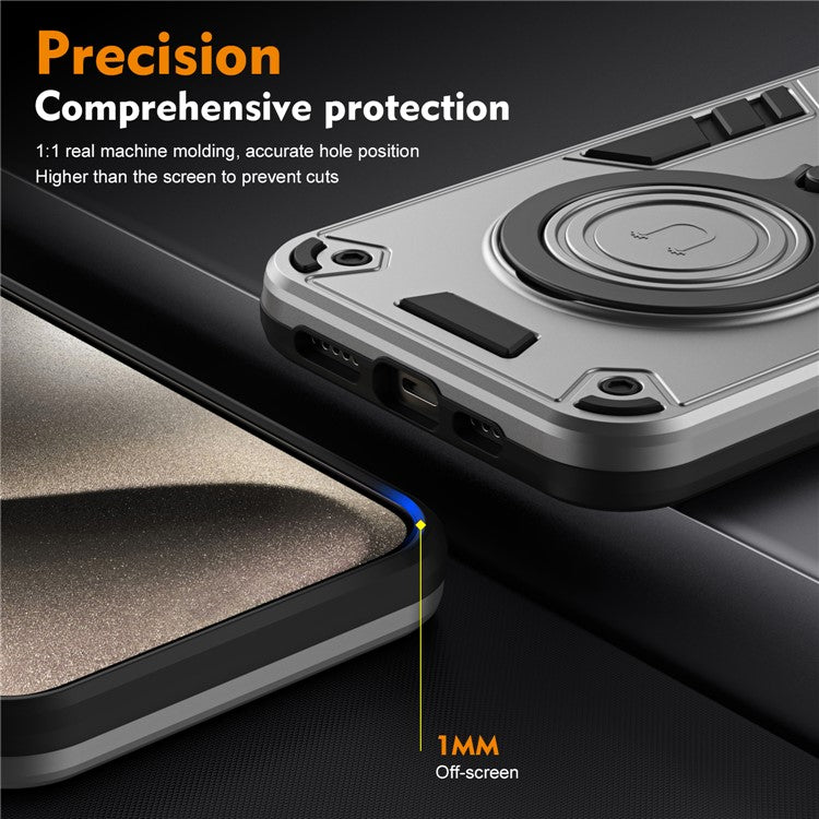 For Motorola Moto G85 5G / S50 Neo 5G Case Rotatable Kickstand PC+TPU Drop Protection Phone Cover - Silver