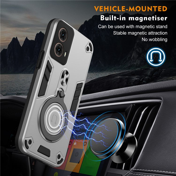 For Motorola Moto G85 5G / S50 Neo 5G Case Rotatable Kickstand PC+TPU Drop Protection Phone Cover - Silver