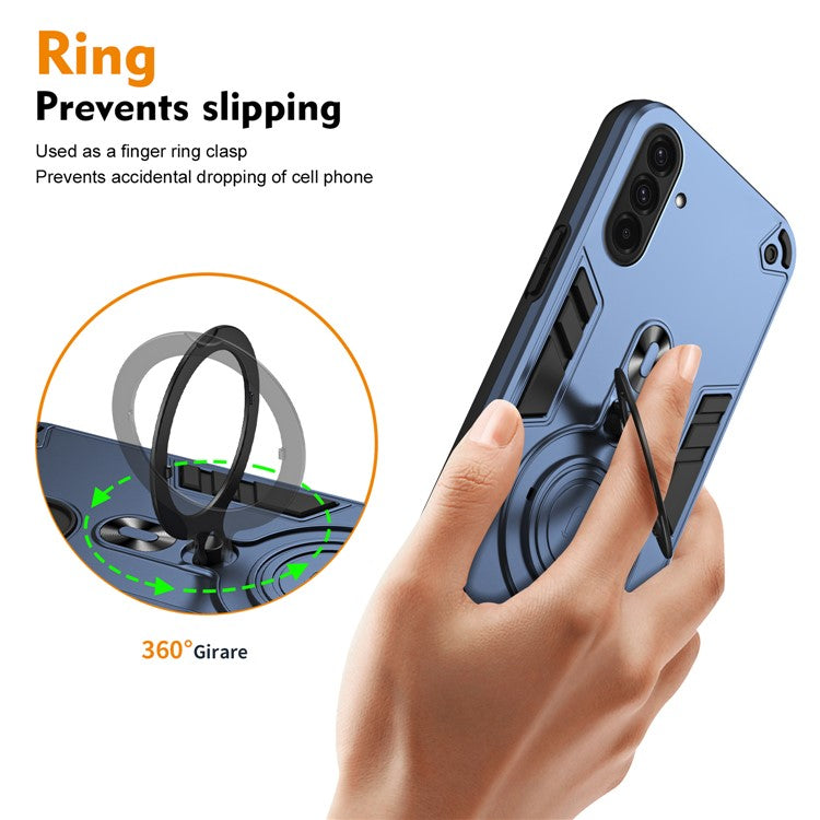 For Samsung Galaxy A36 5G Case Rotatable Kickstand PC+TPU Drop Protection Phone Cover - Blue