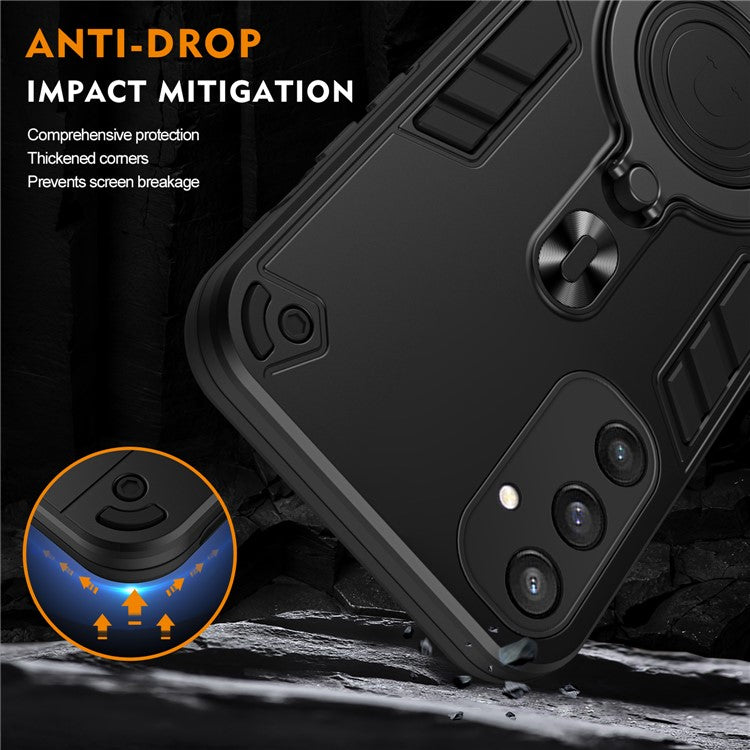 For Samsung Galaxy S25 Case Rotatable Kickstand PC+TPU Drop Protection Phone Cover - Black