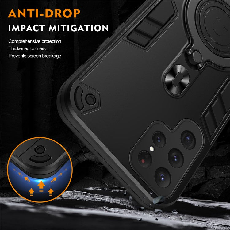 For Samsung Galaxy S25 Ultra Case Rotatable Kickstand PC+TPU Drop Protection Phone Cover - Black