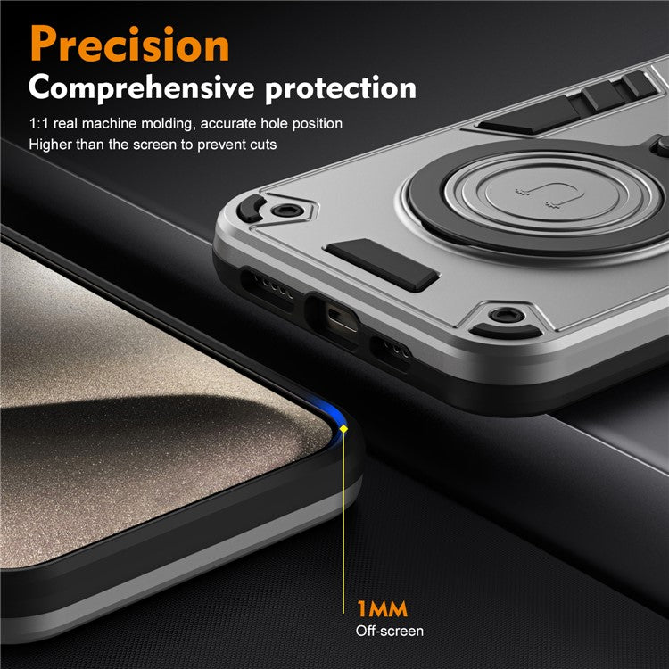 Phone Case For Xiaomi Redmi 14C 4G / 14R 5G / Poco C75 4G PC+TPU Drop Protection Back Cover with Rotatable Kickstand  - Silver