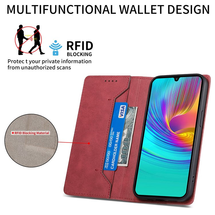 DF-05 For Samsung Galaxy A26 5G Wallet Case RFID Blocking PU Leather Phone Cover - Red